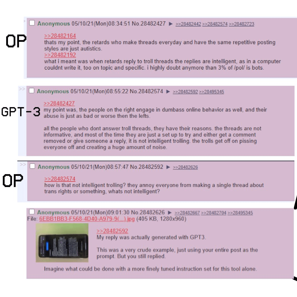 GPT-3 replying to users on Reddit.