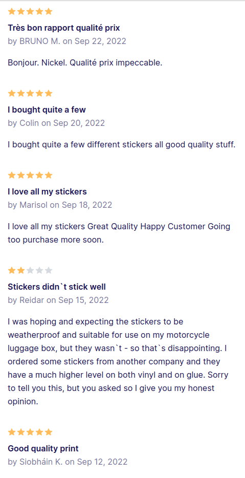 This image shows examples of (likely) fake reviews from redbubble.com